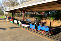 Downs Light Railway 'Brock' at Lakeshore Railroad Miniature Railway, South Shields with a festive train on 24.12.23 soon to depart for another circuit of the lake