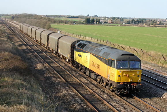 Colas 47739 at Cossington, MML heading for Syston East Junction on 23.3.11 with 6Z57 1314 Boston Docks - Washwood Heath loaded steel carriers