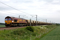 Euro Cargo Rail  66029 at Frinckley Lane, Marston north of Grantham, ECML on 1.6.11 with 6E88 1247 Middleton Towers - Goole loaded WBB Mineral Sand Hoppers