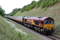 66183 tnt 66176 at Stanford Upon Soar near Loughborough on the GCRN branch line on 4.6.11 with 1Z51 1550 Hotchley Hill - London Euston return UK Railtours The Midland and Great Central No 2 Charter