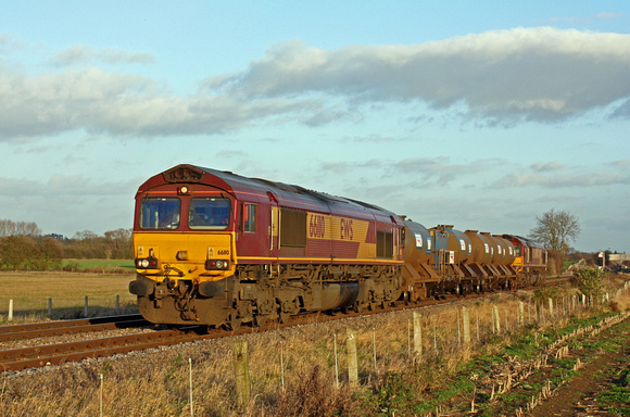 66110 tnt 66018 with 3J41 Sunday Only 1358 Peterborough  T&RSMD - Leicester - Peterborough T&RSMD RHTT train on 27.11.11 near Kirby Bellars heading towards Syston East Junction
