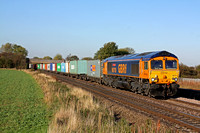 66710'Phil Packer' at Thurmaston heading into Leicester on 15.10.11 with 4M23 1018 Felixstowe FLT - Hams Hall Intermodal having worked across on the Peterborough -  Melton Mowbray line