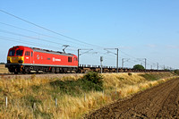 92009'Marco Polo'  at Frinkley Lane, Marston, ECML heading towards Newark on 01.9.11 with 4E32 1152 Dollands Moor - Scunthorpe empty steel carriers on a beautiful sunny evening.
