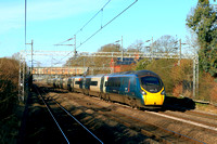Avanti West Coast  Pendolino Class 390 No 390118 passes Cathiron near Rugby, WCML on 16.1.24 with 1A28 1043 Liverpool Lime Street to London Euston service