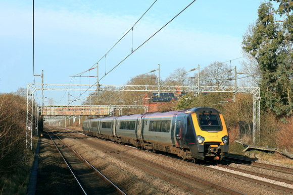 Avanti West Coast  Class 221 No 221106  races past Cathiron, WCML on 1.2.24 with 1A26 0853 Holyhead to London Euston service