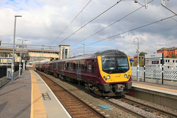 EMR Connect Class 360 No 360105 arrives at Kettewring station on 9.3.24 with 1H30 1240 Corby to St Pancras International service
