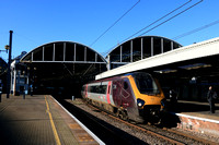 CrossCountry Class 220 Voyagers No's 220027 and 220001 arrive into the sunshine at Newcastle station on 30.1.25 with 1S35 0636 Bristol Temple Meads to Edinburgh service