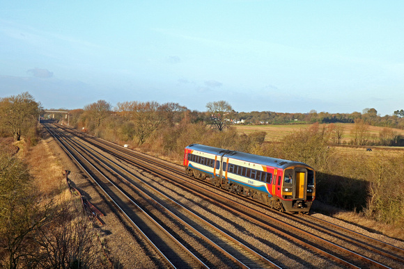 EMR Class 158 No 158852 heads along the slowline at Cossington, MML on 3.1.20 with 2L64 1234 Lincoln Central to Leicester service
