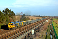 GBRf 66748 'West Burton 50' crosses over at Colton Junction on 15.1.20 having been routed around York Station with 6D62 0919 Thrislington Gbrf to Scunthorpe Anchor (Gbrf) loaded sand wagons