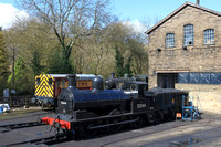 L&Y Class 25 0-6-0 No 52044 at Haworth Yard, K&WVR on 24.3.24. This loco, numbered 957, starred in the film The Railway Children. Also seen is 08993 'Ashburnham' &  Standard Class 2 No 78022