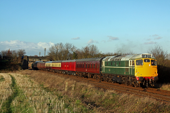 D5401 with full yellow front end with 30777 'Sir Lamiel' at rear at Woodthorpe on 7.12.14 with 1420 Loughborough - Leicester North GCR Santa Special