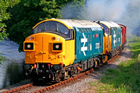 37321 and 37314 power past Caddaford on 10.6.06 with 0830 Buckfastleigh - Staverton demo freight at the South Devon Railway  Diesel Gala June 2006