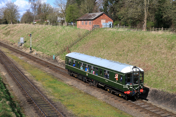 BR Derby Lightweight Railcar M79900 'Iris' at Rothley, GCR on 30.3.24 with 1235 Loughborough to Rothley Brook service via Mountsorrel branch at GCR Easter on the Rails 2024 event