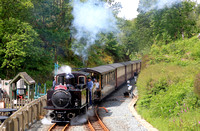 Double Fairlie 'James Spooner'  steams into Tan-y-Bwlch station, Ffestiniog and Welsh Highland Railways on 14.6.24 with 1040  'Mountain Spirit' service from Porthmadog to Bl. Ffestiniog