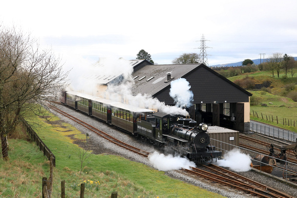 No 2 Baldwin Loco gets underway from Pant station, Brecon Mountain Railway on 11.4.24 with 1100 Vintage Train service to Torpantau