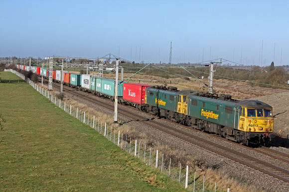 86613 and 86607 at Barby Nortoft  south of Rugby on 3.2.11 with 4L75 0958 Crewe Basford Hall - Felixstowe Freightliner