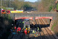 EMT 158856 in Central Trains livery hit collapsed footbridge debris caused by a tipper lorry at Barrow upon Soar, MML on 1.2.08 with 0613 Nottingham - Norwich service.  Driver & some passengers substa