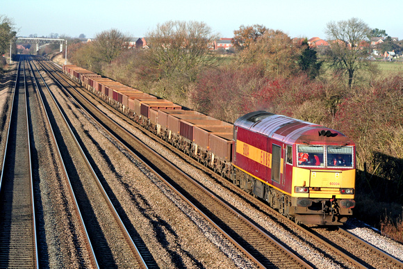 60004 in EWS red and gold livery at Cossington, MML heading towards Syston East Junction on 3.12.08 with 6F76 Toton North Yard - Bardon Hill Quarry empty ballast wagons