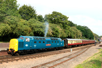 55019 Royal Highland Fusilier detaches from 2A09 1025 Loughborough to Leicester North at Leicester North on 6.9.24 with Peak D123 about to take over return service at GCR Autumn Diesel Gala 2024