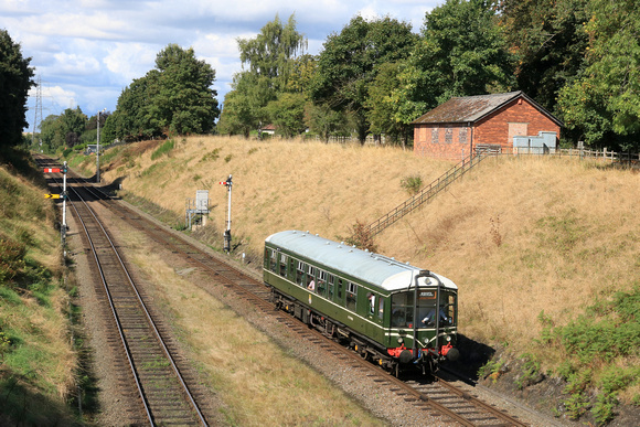 BR Derby Lightweight Railcar M79900 Iris approaches Rothley station on 8.9.24 with .2M26 1340 Loughborough to Rothley Brook at the GCR Autumn Diesel Gala 2024