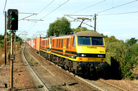 Freightliner Class 90's No's 90015 & 90005 approach Manningtree station on 4.9.24 with 4L89 0409 Basford Hall Yard (Fl) to Felixstowe North F.L.T. Intermodal