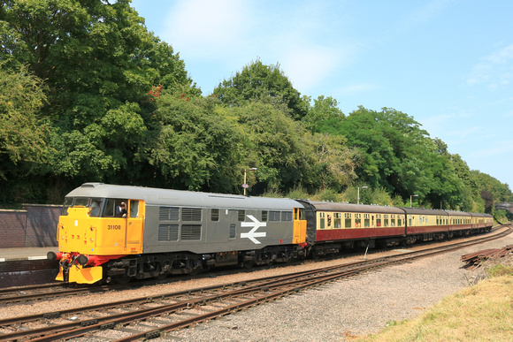 Preserved Class 31 No 31108 has just arrived at Leicester North station on 2.8.24 with 1200 Lougborough yo Leicester North service at the GCR Diesel Running Day with 31108 and D8001