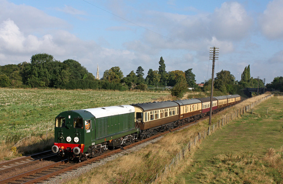 D8098 is seen at Woodthorpe on 31.8.14 with 0850  3S01 Loughborough - Swithland Sdgs lunchtime diner ECS being moved to create room at Loughborough Station at the GCR Diesel Gala Aug 2014