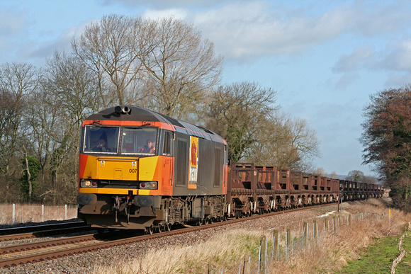 60007 in Loadhaul livery at East Goscote heading towards Syston East Junction on 26.2.08 with 6V92 1010 Corby BSC - Margam empty steel coil wagons