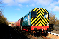 Class 08 No 08915 waits at Middle Engine Lane Halt on 31.10.24, deputising for a steam engine, with 1245 Halloween service to Percy Main Halt on the Stephenson Steam Railway, North Shields, Tyne and W