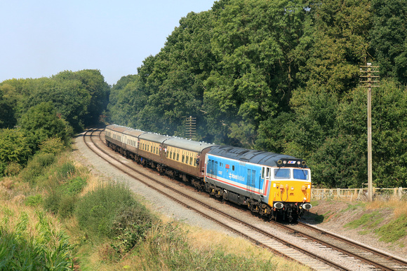 NSE liveried 50017 Royal Oak passes Kinchley Lane on 6.9.24 with 1320 Loughborough to Leicester North service at GCR Autumn Diesel Gala 2024