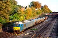 67003 in Arriva blue livery tnt 66140 at Barrow Upon Soar, MML on 24.10.13 with 3J93 1153 West Hampstead North Jn - Toton T.M.D RHTT working in lovely autumn colours in the last throes of the days sun