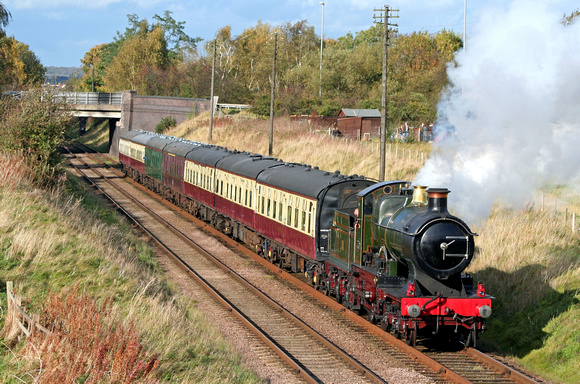 Visiting the GCR during 2008 was former GWR 3700 Class No 3440 'City of Truro' seen at Woodthorpe on 26.10.08 with 1315  Loughborough - Leicester North service  in autumn light