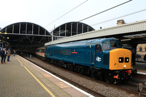 Class 45 Peak No 45118 (D67) The Royal Artilleryman gets admiring looks at Newcastle station on 8.11.24 with 1Z66 0936 Liverpool Lime Street to Newcastle Pennine Peak Intercity Railtour
