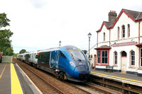Avanti West Coast Evero Class 805 No 805012 passes through Llanfairpwll, (short name), Anglesey on 27.6.24 with 1A50 1248 Holyhead to London Euston service