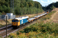 GBRf 69002 Bob Tiller CM&EE heads 6N71 1145 Doncaster Up Decoy to Tyne S.S. departmental at Plawsworth near Durham, ECML on 25.9.24 with GBRf Class 66 No 66797 at rear