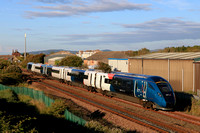 Avanti West Coast Class 805 Evero No 805005 races past Pensarn, Abergele on the North Wales Coastline in the late evening sunshine on 7.7.24 with 1D95 1701 London Euston to Holyhead service