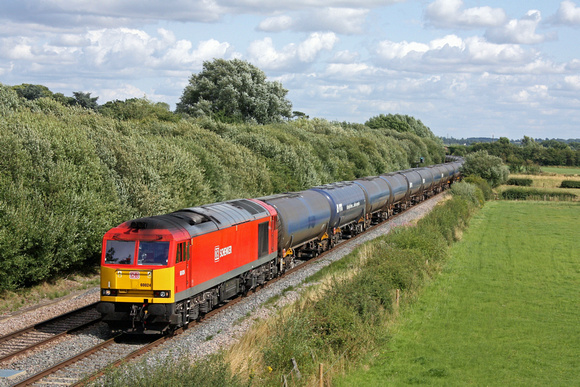 60024 in DB Schenker livery at Barrow Upon Trent  heading towards Stenson Junction on 6.8.14 with 6M00 1140 Humber Oil Refinery - Kingsbury Oil Sdgs loaded blue bogie tanks