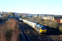 GBRf Class 60 No 60056 Great Gable powers towards Pelaw Junction alongside the Tyne and Wear Metro line on 15.1.25 with 6N19 0959 Lynemouth Power Stn (Gbrf) to Tyne Coal Terminal Gbrf empty Biomass ho