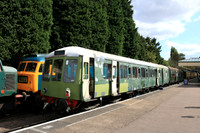Class 122 Bubble Car 55009 and Class 101 Trailer Car 56342 on static display at GCR Loughborough Station on 18.7.25 both under restoration seen at Heritage Railcar Day - 18th July 2025