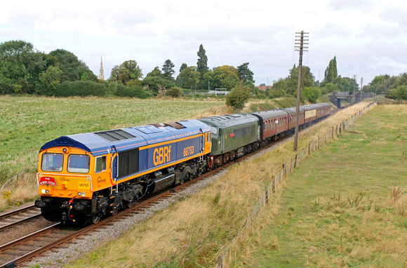 Guest GBRf 66753 pilots D123 at Woodthorpe on 30.8.14 with 1025 'The Robin Hood' Loughborough - Leicester North service at the GCR  Diesel Gala August 2014