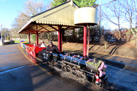 A.T. & S.F. Santa Fe 3440, at Lakeshore Railroad, South Marine Park Minature Railway, South Shields on 1.12.24 steaming away from the terminus dresses for Christmas